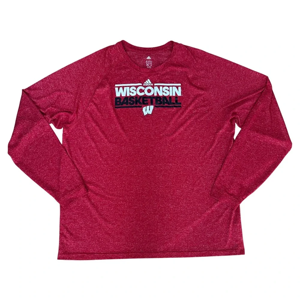Adidas Wisconsin Badgers Basketball Long Sleeve ClimaLite Shirt Mens 2XL‎ Red